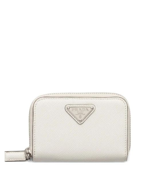 Prada White Triangle-Logo Leather Wallet for men