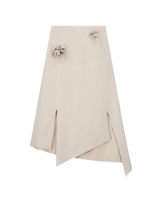 Coperni White Asymmetrical Linen Midi Skirt With 3D Flower Applique On The Front