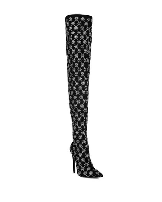 Philipp Plein Black Logo-Rhinestone Boots