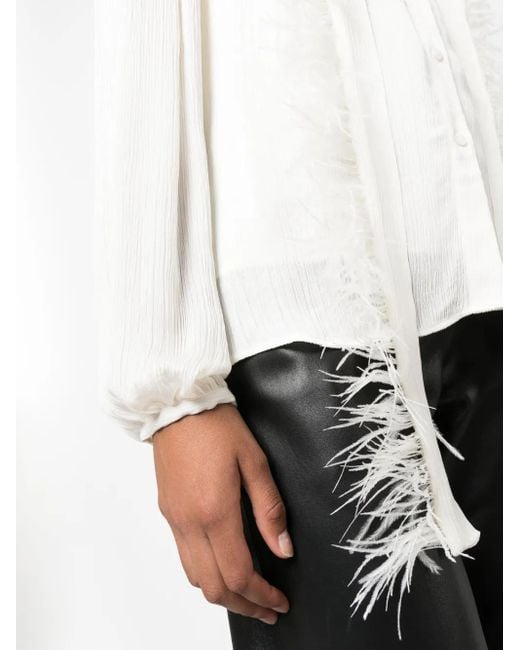 Twinset White Layered Feather-Trim Blouse