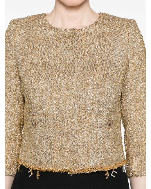 Veste en tweed à breloque logo Elisabetta Franchi en coloris Natural