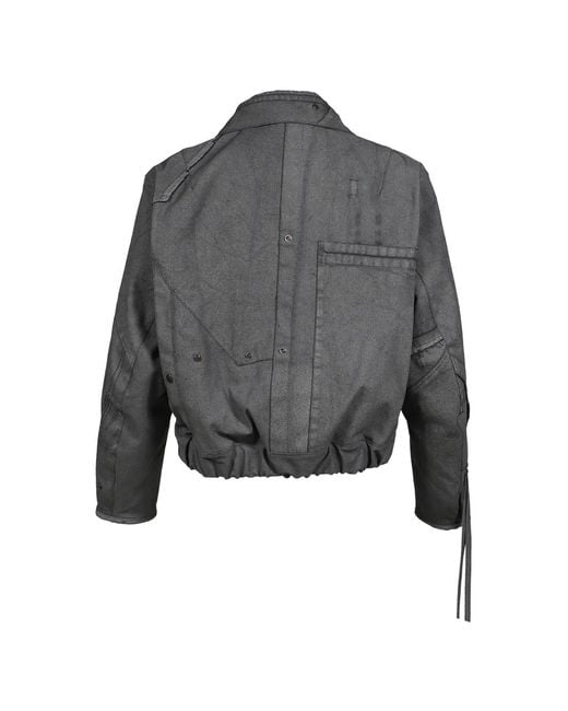 UNDER THE SIGN Gray Patchwork Waxed Cotton Bomber Jacket for men
