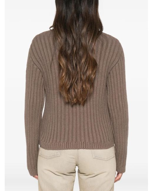Moncler Brown Ribbed Cable-Knit Sweater