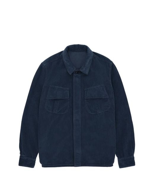 Fortela Blue Corduroy Pockets Overshirt for men