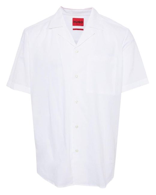 メンズ HUGO Short-sleeved Cotton Shirt White