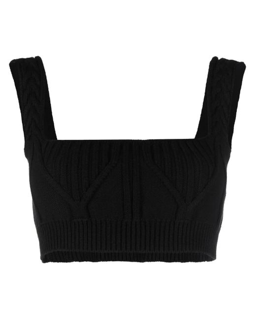 The Attico Black Miles Ribbed-Knit Cropped Top