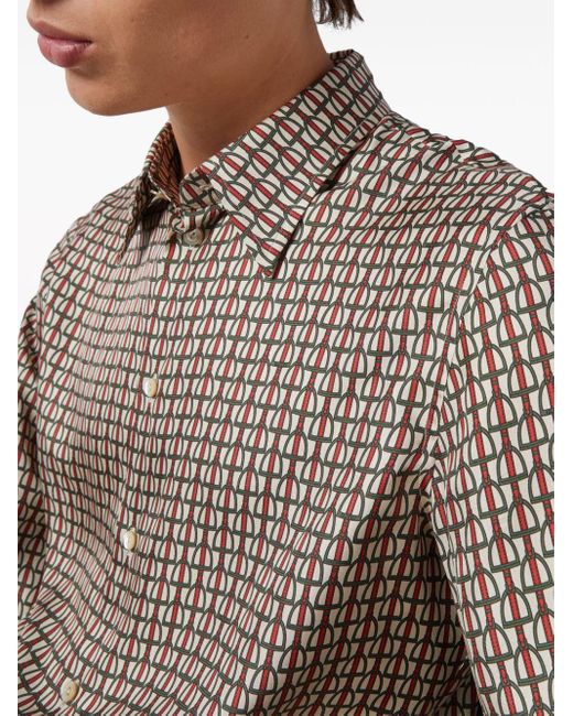 Gucci Brown Stirrup-Print Silk Shirt for men