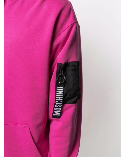 Moschino Pink Zip Pull Pocket-Detail Hoodie for men