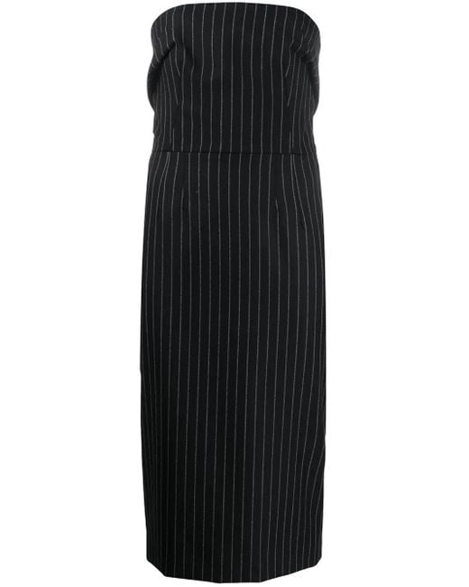Dolce & Gabbana Black Pinstriped Strapless Midi Dress
