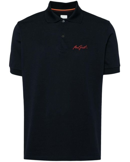 Paul Smith Black Logo-embroidered Cotton Polo Shirt for men
