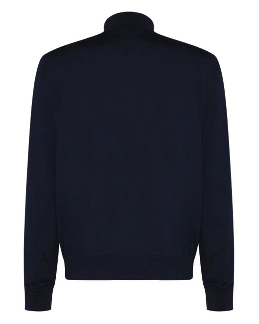 Fedeli Blue Turtleneck Zip-Front Sweater for men