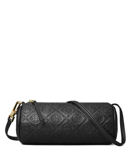 Tory Burch Black T Monogram Pebble Cylinder Bag