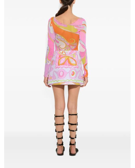 Emilio Pucci Pink Iride-Print Mesh Long-Sleeve Top