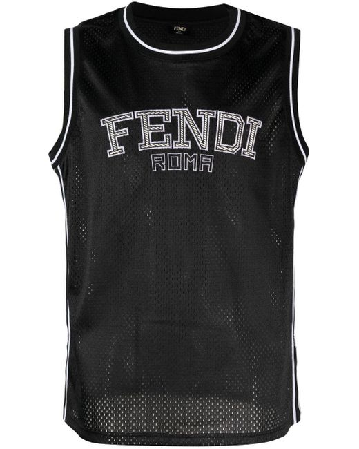 Fendi Black Logo-embroidered Tank Top for men