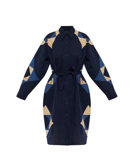 A.P.C. Blue Patchwork Midi Dress