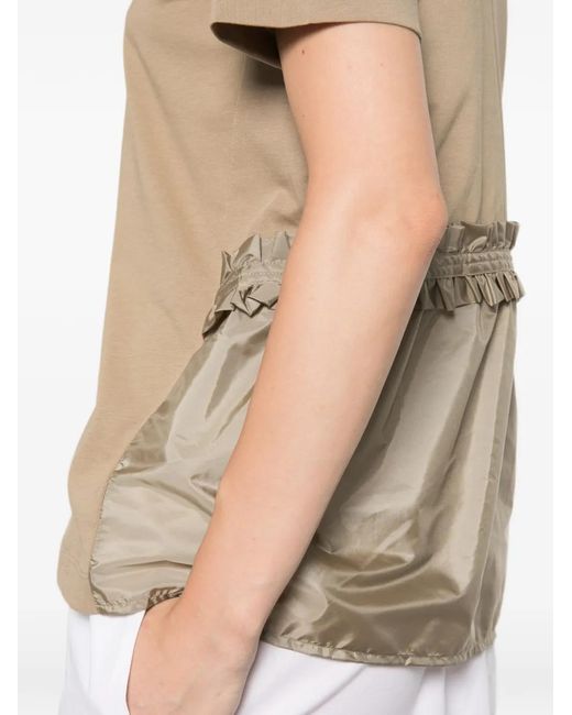 Moncler Natural Ruffled Logo-Patch T-Shirt