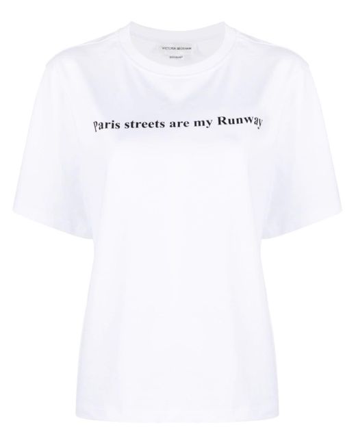Victoria Beckham White Paris Streets Are My Runway Organic Cotton T-shirt
