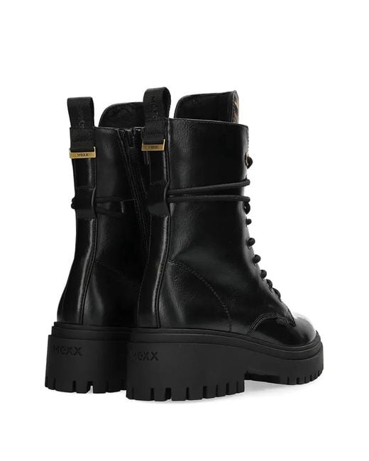 Mexx Black Leopard Panel Lace-Up Boots