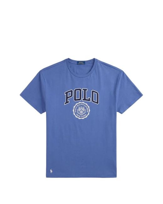 Polo Ralph Lauren Blue Logo-Flocked Crest-Print T-Shirt for men