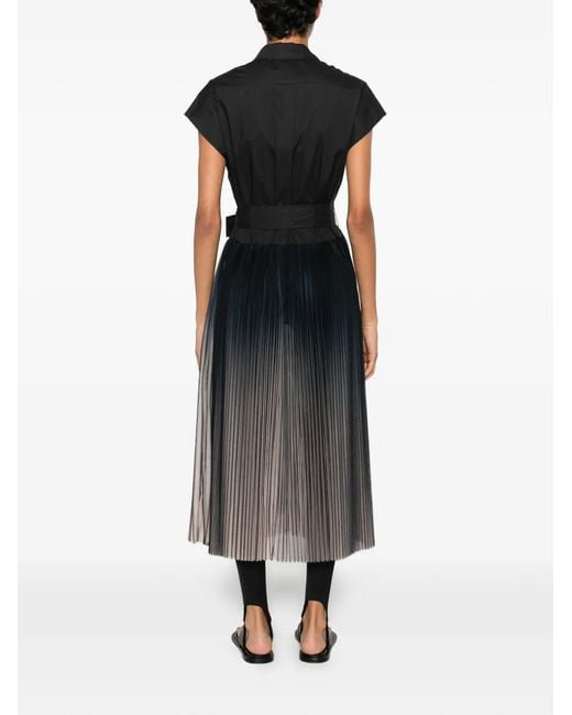 Psophia Black Pleated Ombré-Effect Sleeveless Midi Dress