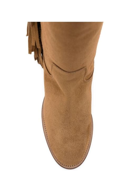 Via Roma 15 Brown Fringe-Detail Knee Length Boots