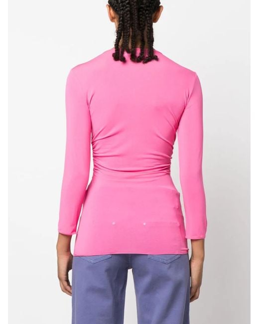 Blumarine Pink Floral-Appliqué Gathered T-Shirt