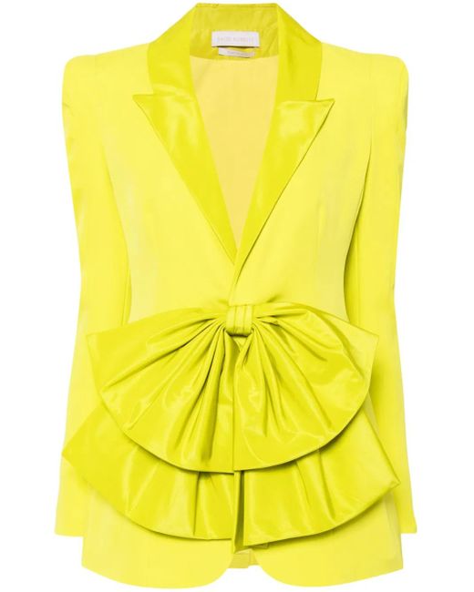 Saiid Kobeisy Yellow Crepe Tailored Jacket With Taffeta Collar And Bow