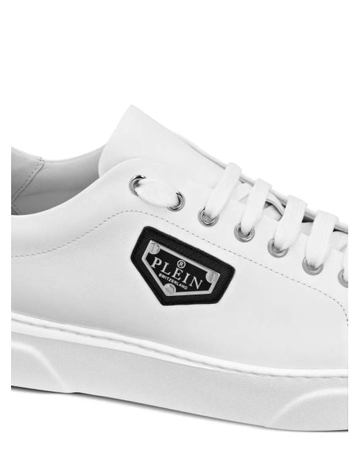 Philipp Plein White Logo-Plaque Leather Sneakers