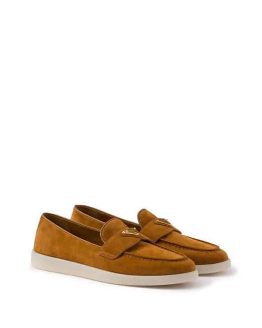 Prada Brown Suede Triangle Loafers