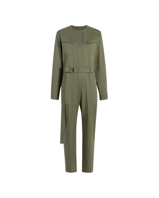 Another Tomorrow Green Belted Collarless Jumpsuit