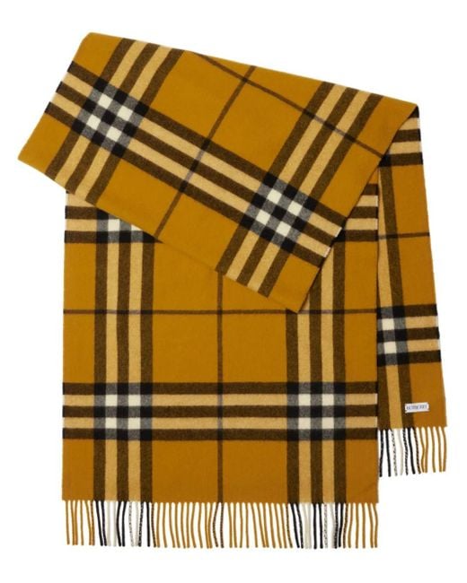 Burberry Metallic Checked Cashmere Fringe Scarf
