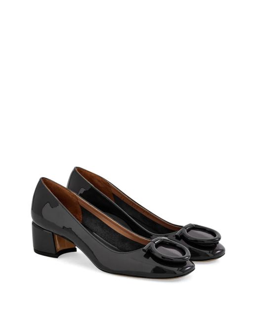 Ferragamo Black Gancini Square-Toe Pumps