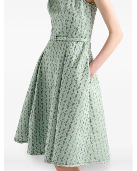 Prada Green Floral-Print Duchess Dress