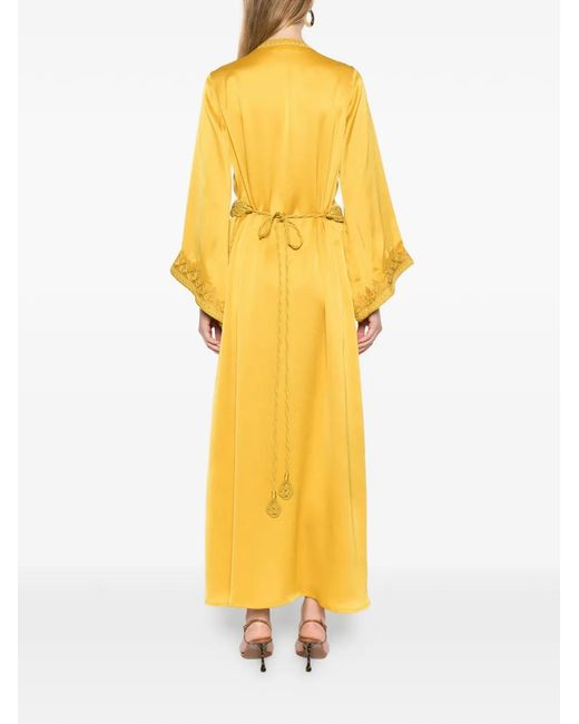 Reem Al Dhaheri Yellow Embroidered V-Neck Midi Kaftan