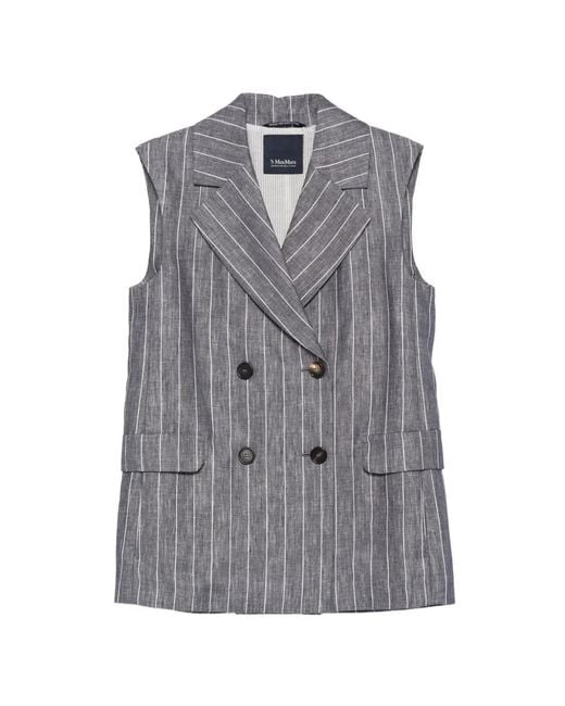 Max Mara Gray Smmballo Pinstripe-Pattern Double-Breasted Suit
