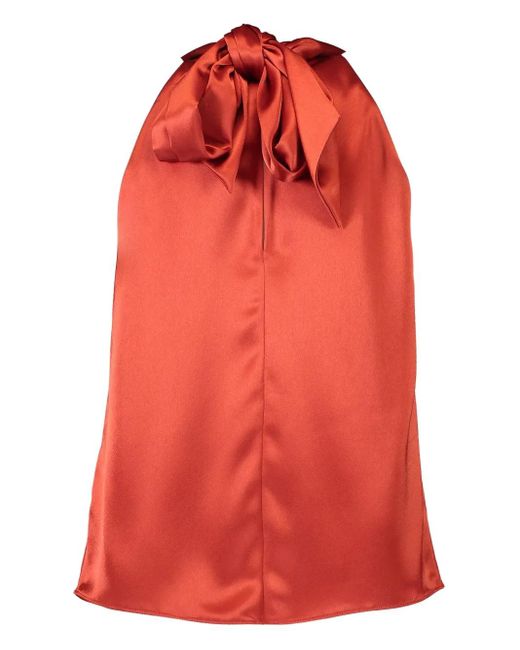 Galvan Red Halter-Neck Bow-Detail Blouse