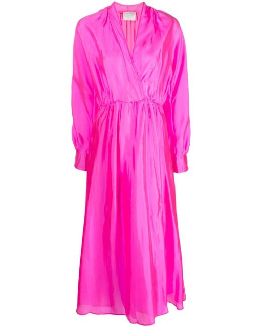 Forte Forte Pink Gathered-detail V-neck Maxi Dress