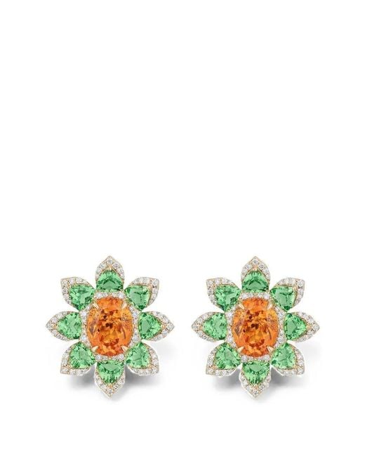 Goshwara White Mandarin Garnet And Tsavorite Flower Stud Earrings