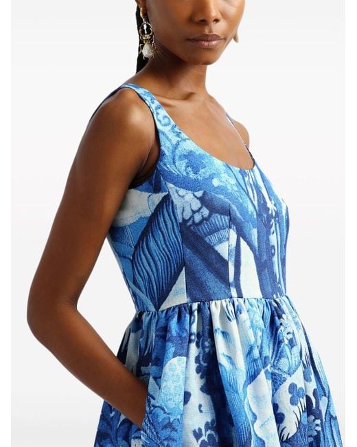 Erdem Blue Floral-print Midi Dress