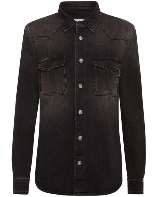 Philipp Plein Black Long-sleeve Denim Shirt