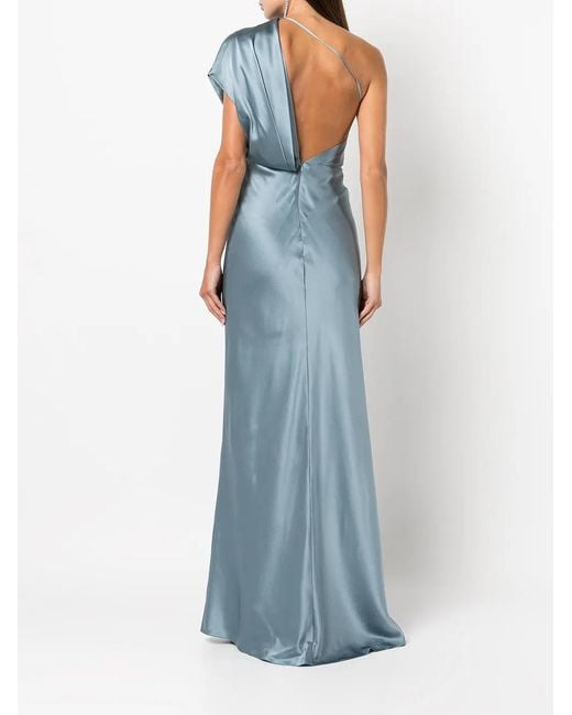 Michelle Mason Blue Asymmetric Open Back Gown