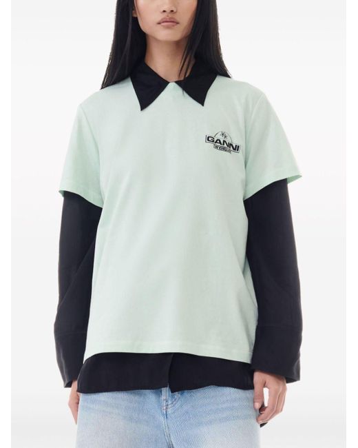 T-shirt en coton à logo imprimé Ganni en coloris Green