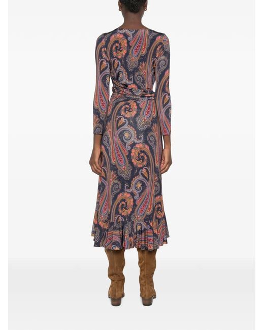 Etro Blue Paisley-Print Midi Dress
