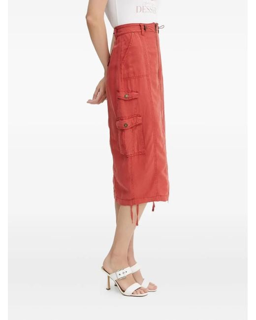 Guess Red Casey Zip-Front Cargo Midi Skirt