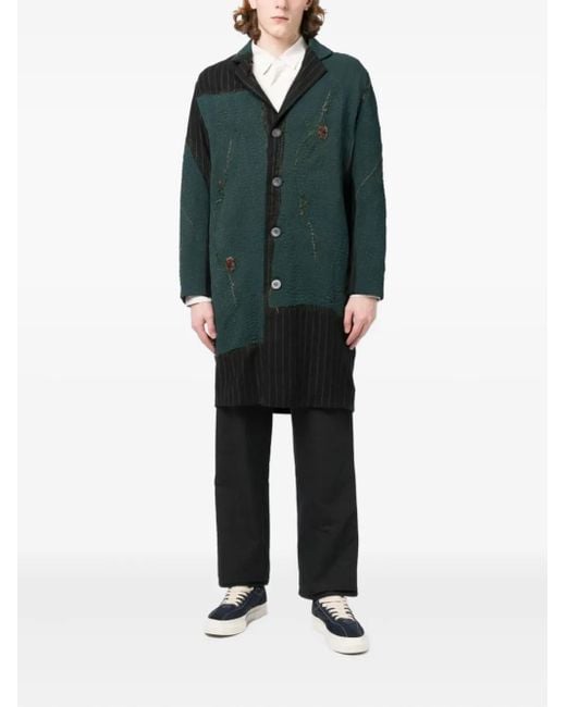 By Walid Green Patchwork Button-Up Coat for men