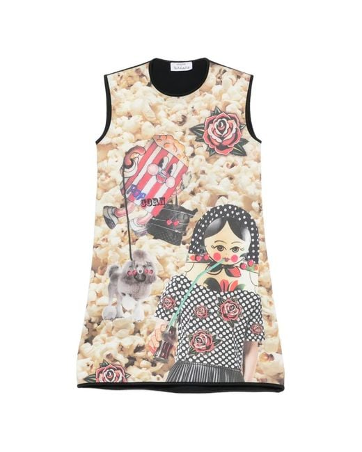 The Artistylist White Popcorn-Print Sleeveless Mini Dress