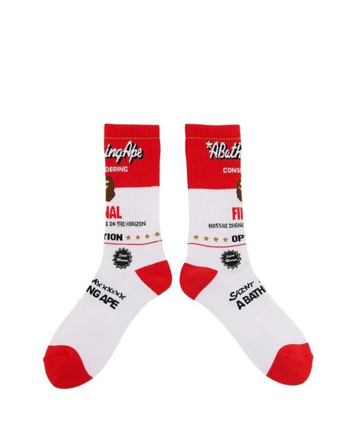 SAINT Mxxxxxx Red X Bape Logo-Print Socks for men