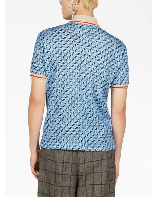 Polo En Piqué De Coton À Motif G Géométrique Gucci pour homme en coloris Blue