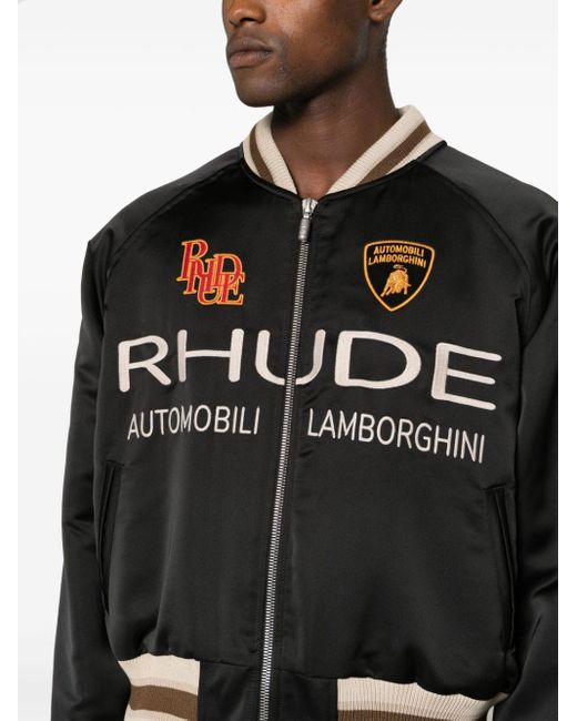メンズ Rhude X Lamborghini サテン ボンバージャケット Black