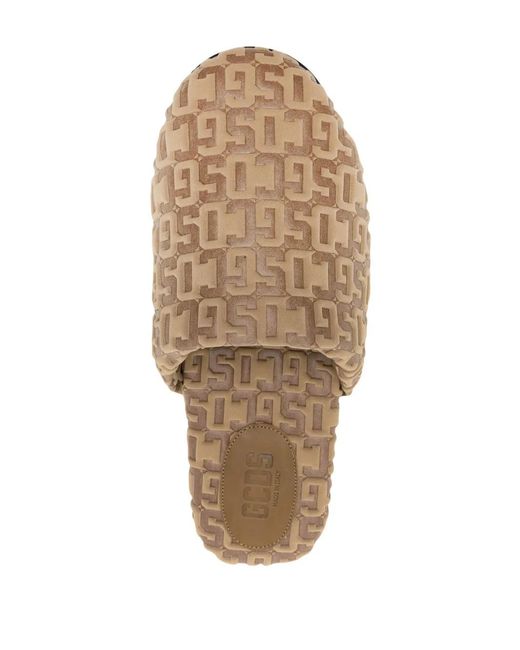Gcds Brown Logo-Embossed Monogram Slippers